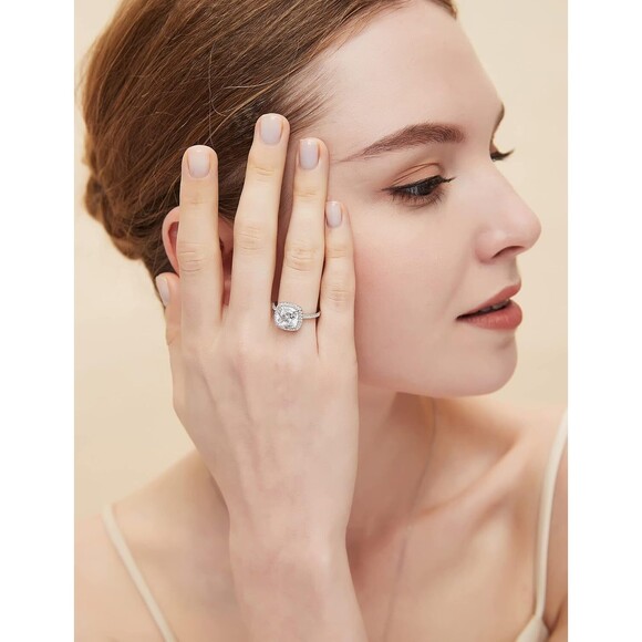 3.5CT 925 Sterling Silver Ring Cushion Cut Cubic Zirconia CZ Engagement Ring - Picture 3 of 5